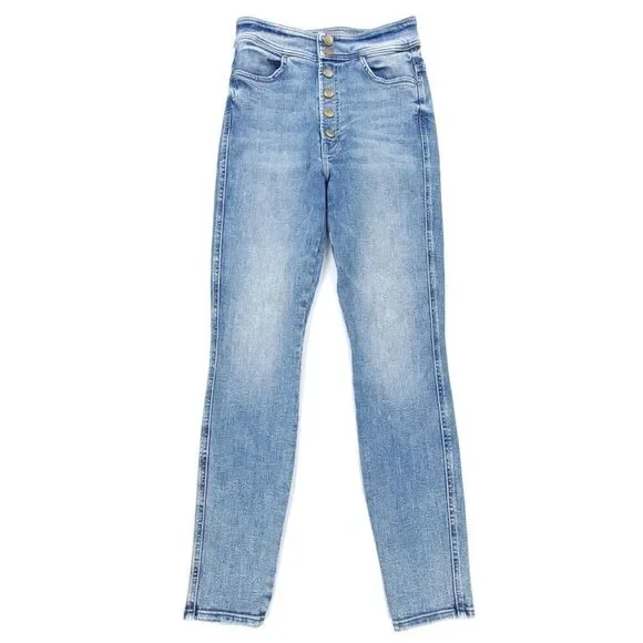 MOTHER Denim Swooner Snapped Ankle Jeans Bonfire Lighting Skinny Button Fly 26 - Picture 1 of 10